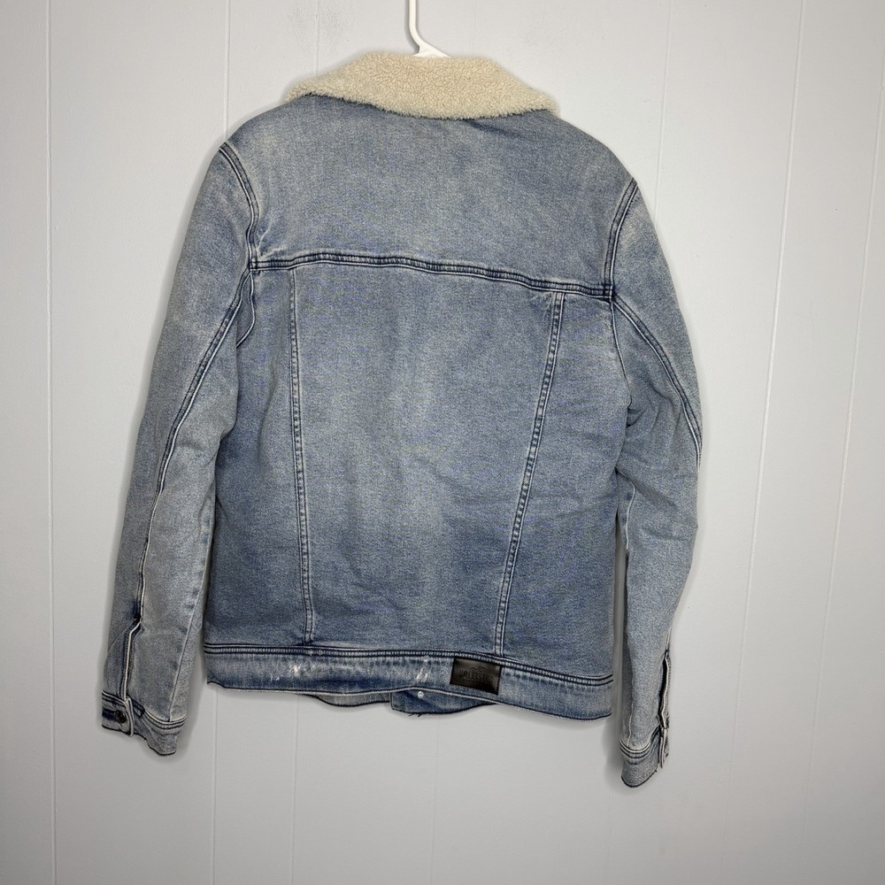 Abercrombie & Fitch Sherpa Lined Denim Trucker Jacket Mens Large Jean Coat - Picture 8 of 14